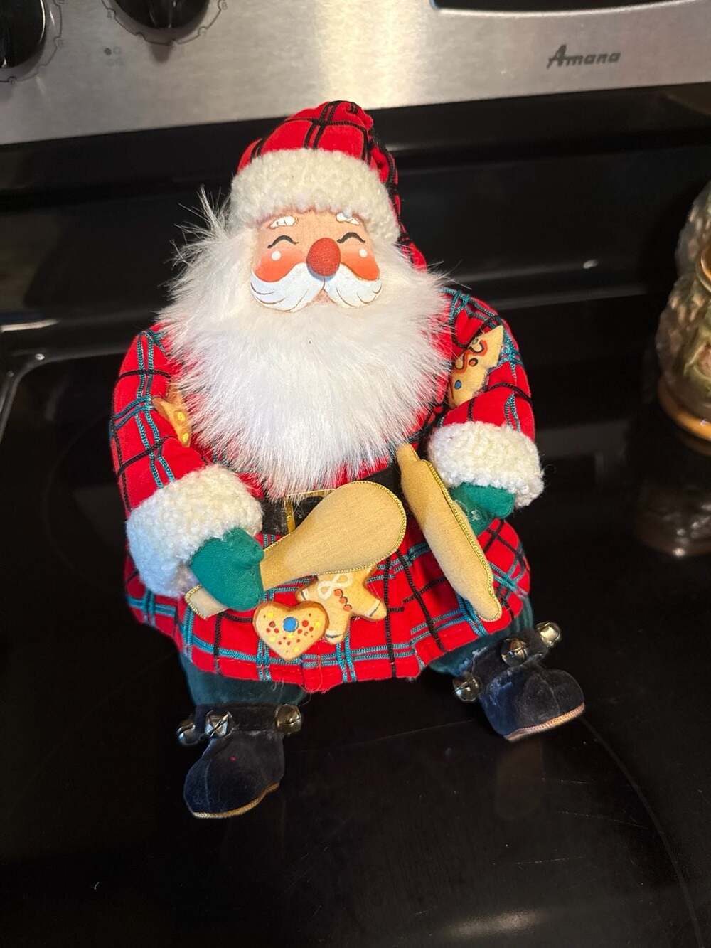 Vintage Mantle Sitting Santa Claus with Toy Bag Collector 9" Doll